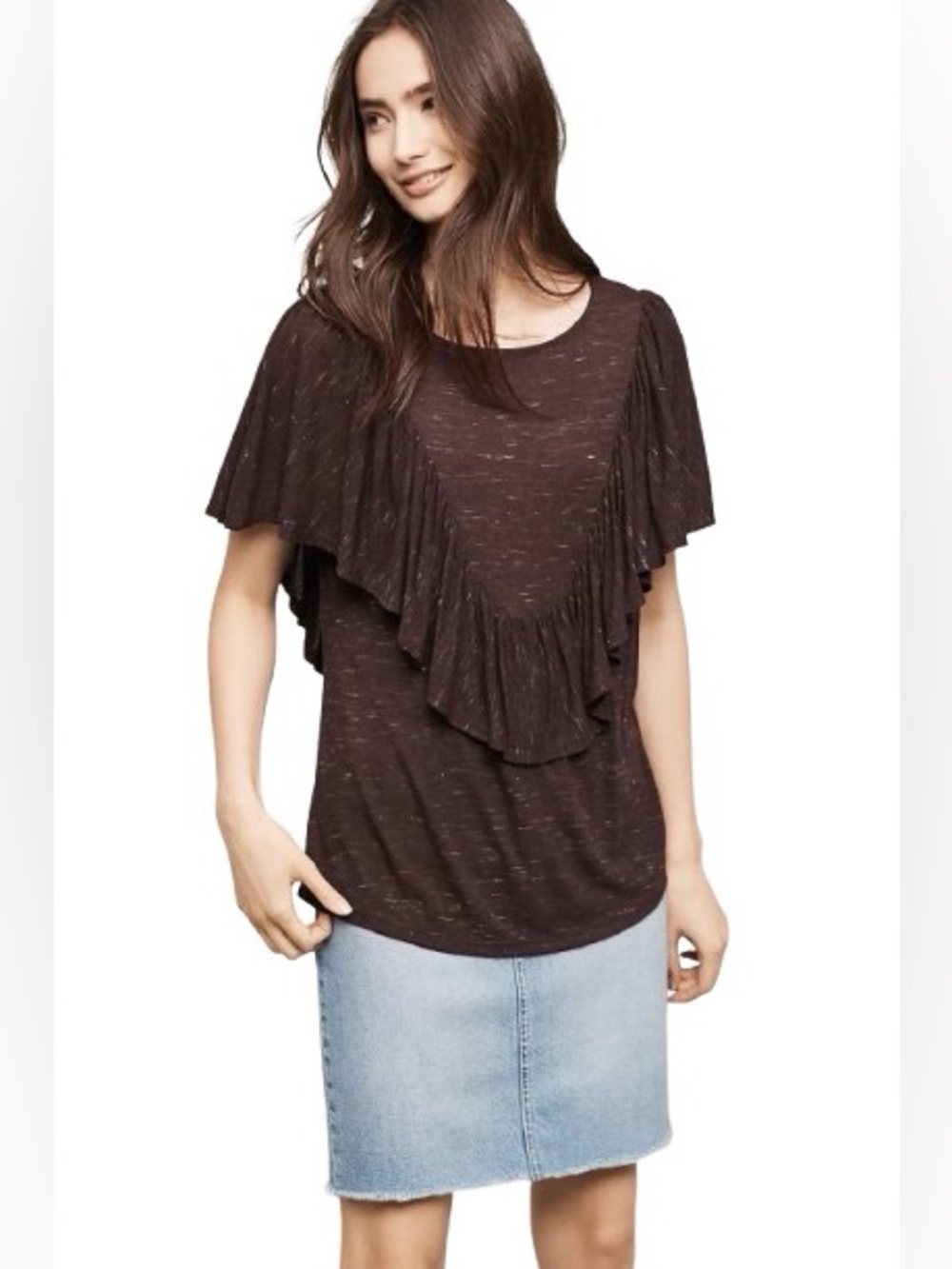 Anthropologie X Dolan Brown Heathered Ruffle Top